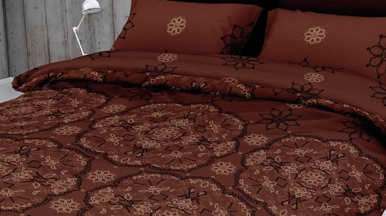 Satin D'or Burletto Dekbedovertrek - 2-persoons (200x200/220 Cm + 2 Slopen) - Katoen Satijn - Mokka - Bruin