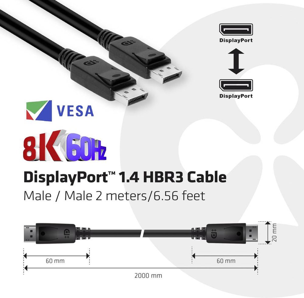 Club 3D DisplayPort 1.4 kabel 2 m HBR3 8K 60Hz