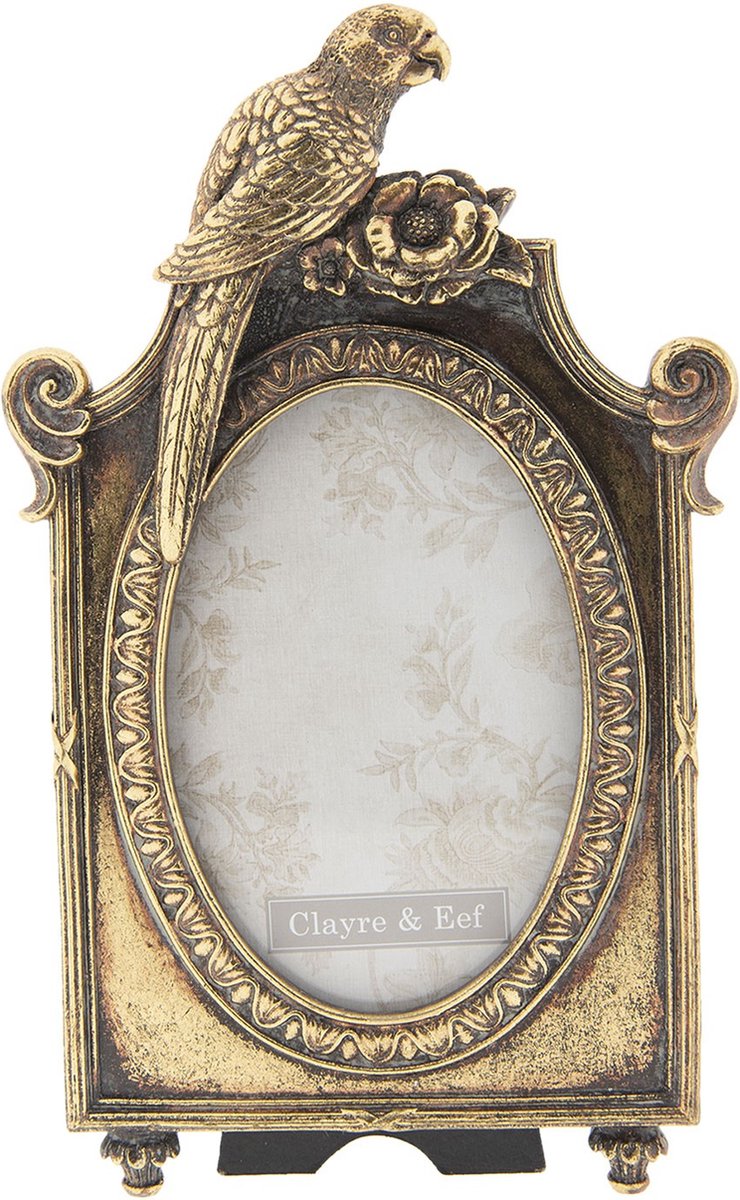 Clayre & Eef Fotolijst 16*3*27 Cm / 10*15 Cmkleurig Polyresin / Glas Ovaal Papegaai 2f0567 - Goud