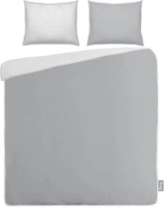 Iseng Uni Double Dekbedovertrek - Lits-jumeaux (240x200/220 Cm + 2 Slopen) - Percal Katoen - Grey/white - Grijs