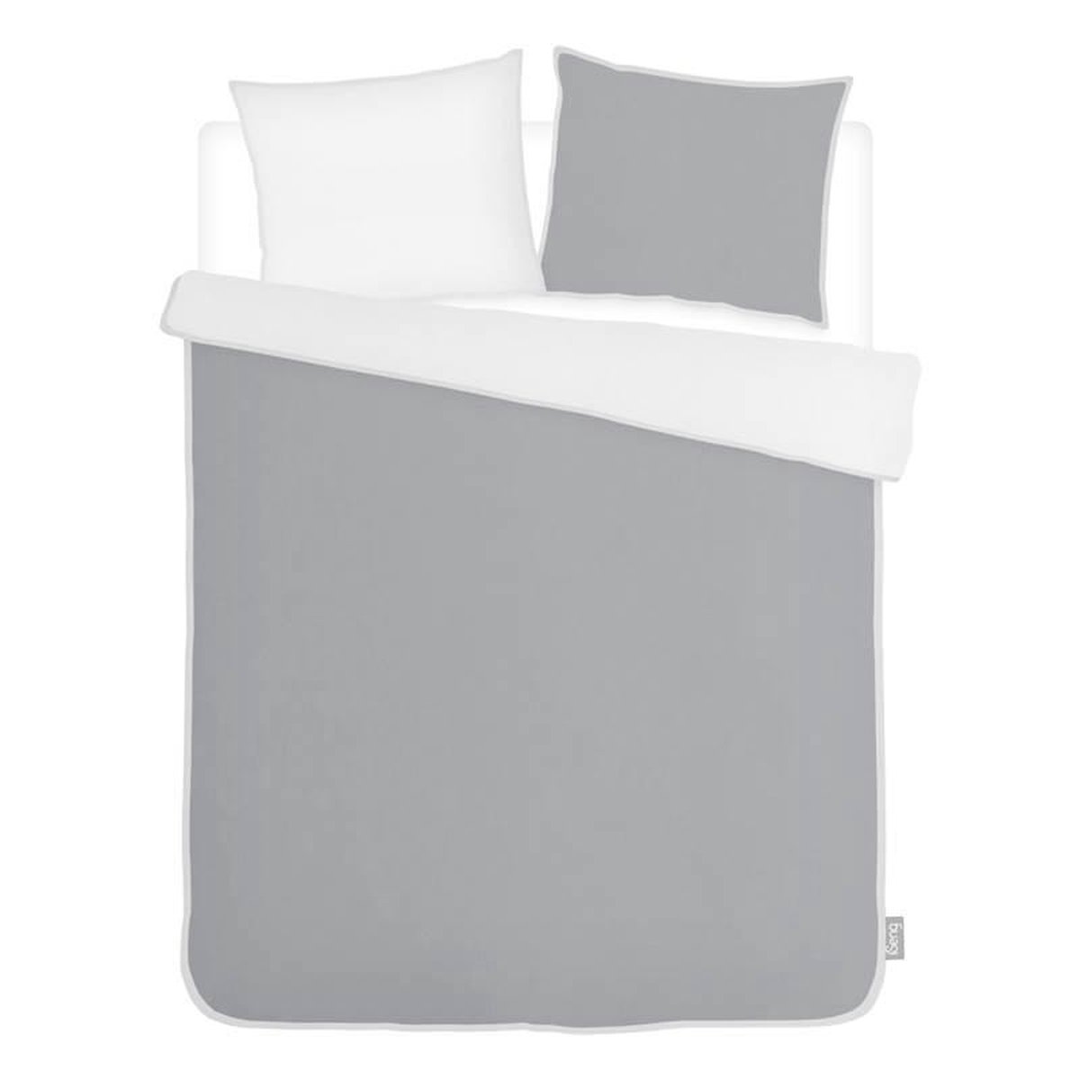 Iseng Uni Double Dekbedovertrek - Lits-jumeaux (240x200/220 Cm + 2 Slopen) - Percal Katoen - Grey/white - Grijs