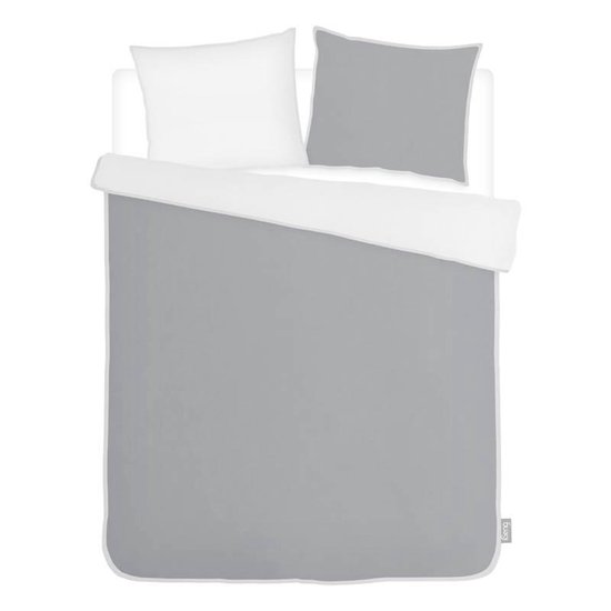 Iseng Uni Double Dekbedovertrek - Lits-jumeaux (240x200/220 Cm + 2 Slopen) - Percal Katoen - Grey/white - Grijs