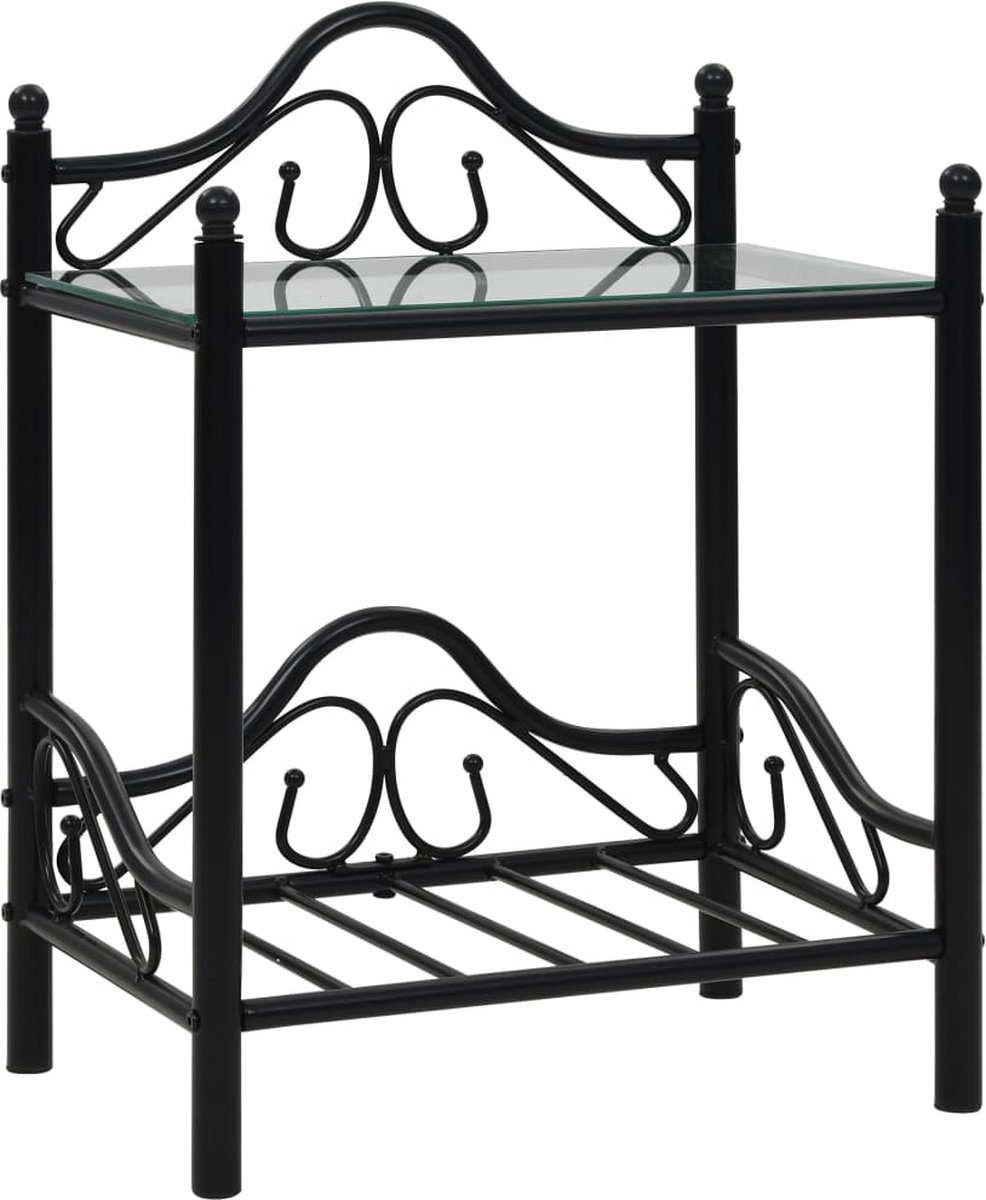 Vidaxl Nachtkastje 45x30,5x60 Cm Staal En Gehard Glas - Negro