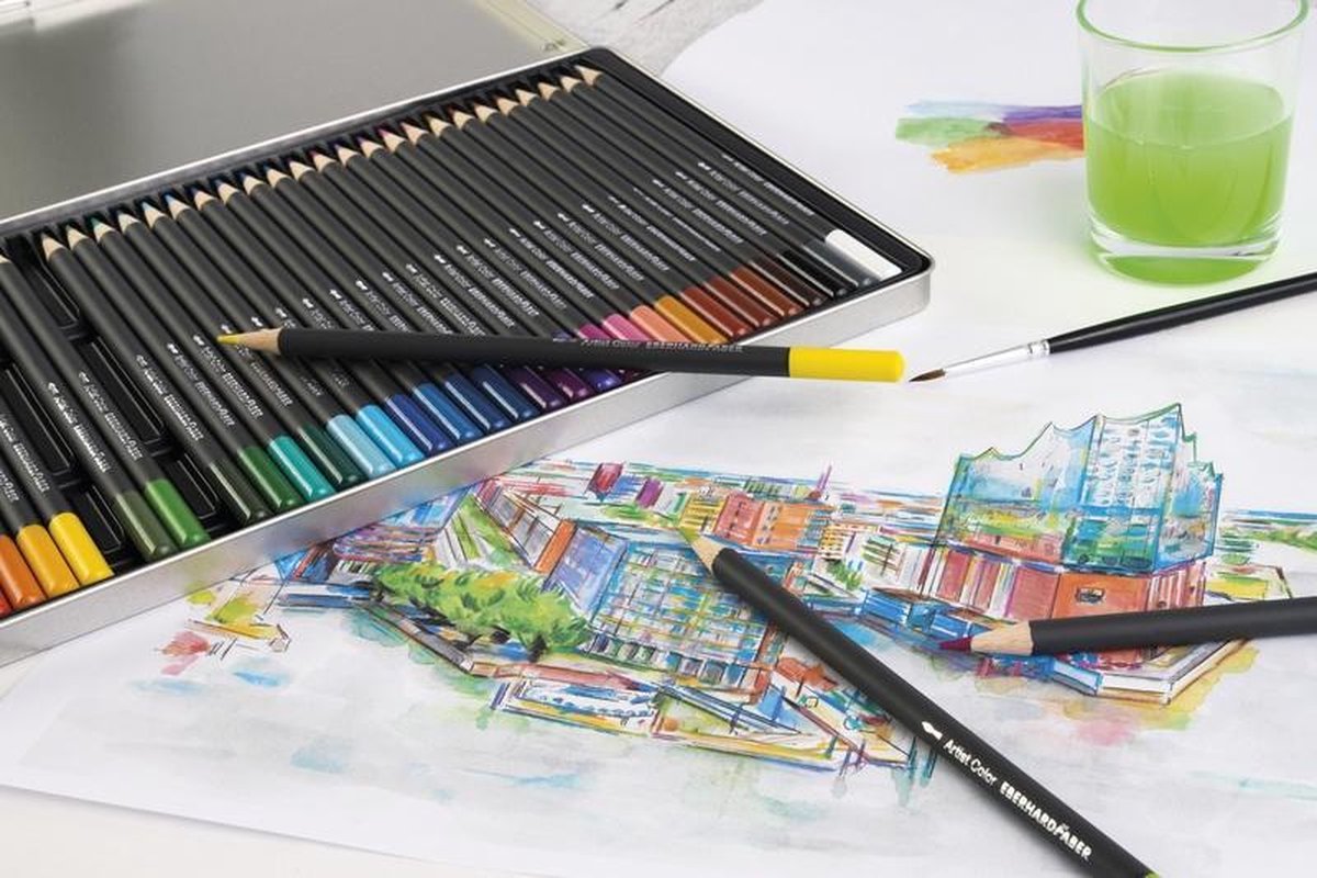 Eberhard Faber Aquarelpotlood Metalen Etui A 24 Stuks Met Penseel