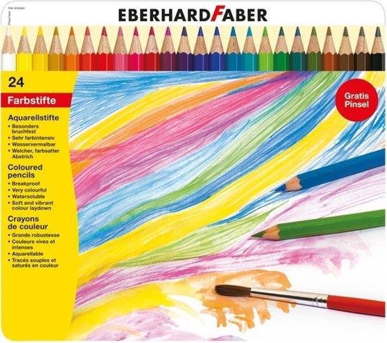 Eberhard Faber Aquarelpotlood Metalen Etui A 24 Stuks Met Penseel