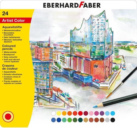 Eberhard Faber Aquarelpotlood Metalen Etui A 24 Stuks Met Penseel