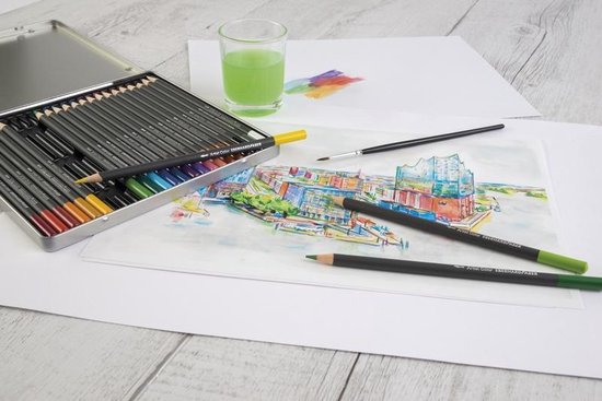 Eberhard Faber Aquarelpotlood Metalen Etui A 24 Stuks Met Penseel