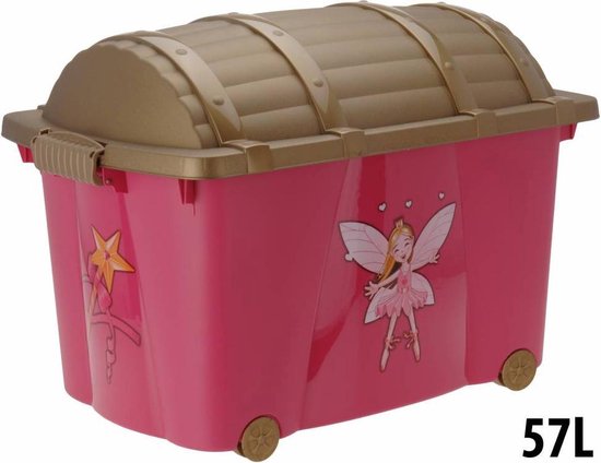 Schatkist Opbergbox - Prinsessen Model - Verrijdbaar - 57 Liter - 60x40x42cm - Roze