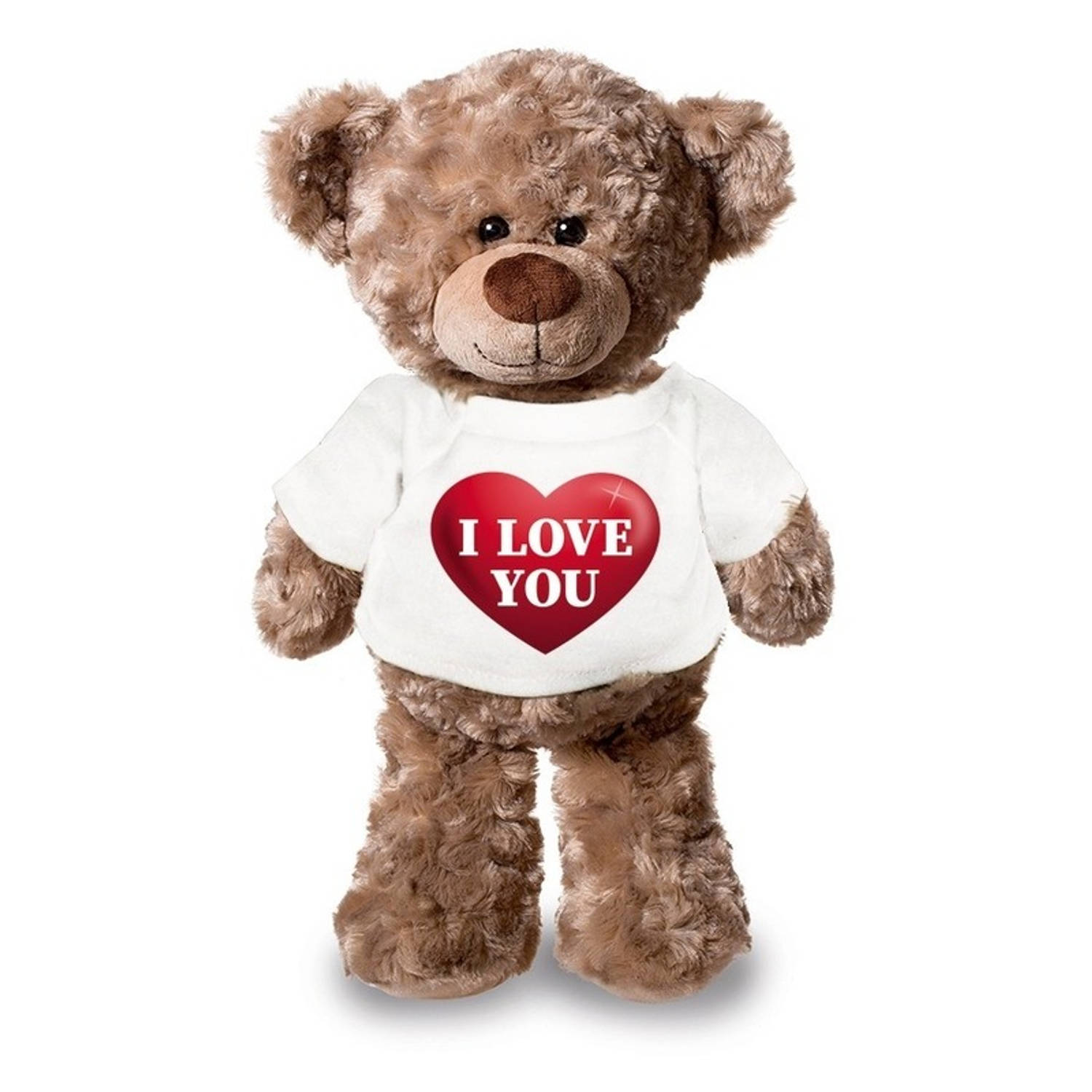 Knuffelbeer Met I Love You Hart T-shirt 43 Cm - Valentijnsdag Cadeau - Bruin