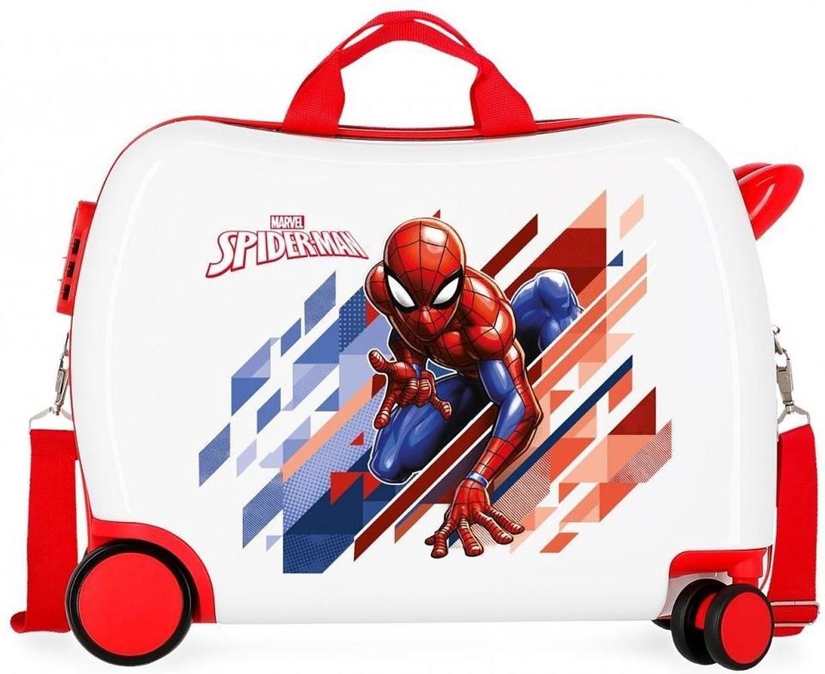 Marvel Spiderman Ride On Rol Zit Koffer 4w - Wit