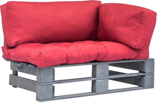 Vidaxl Tuinbank Met Rode Kussens Pallet Grenenhout - Rood