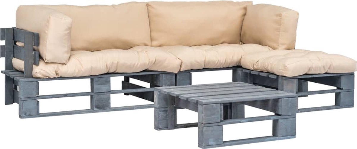 Vidaxl 4-delige Loungeset Pallet Met Zandkleurige Kussens Hout - Beige