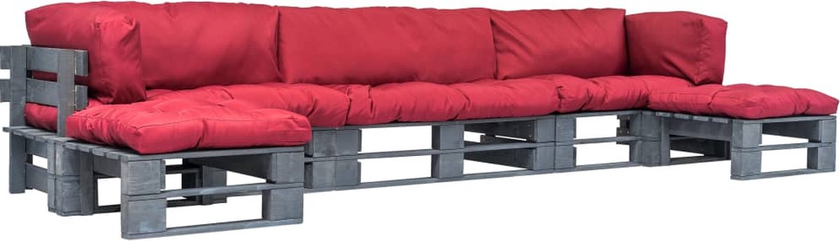 Vidaxl 6-delige Loungeset Pallet Met Rode Kussens Hout - Rood