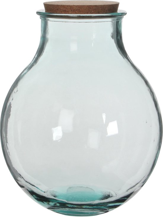 Mica Decorations Ronde Vaas Olly 29 X 38 Cm Transparant Gerecycled Glas Met Kurk Deksel - Home Deco Vazen - Woonaccessoires