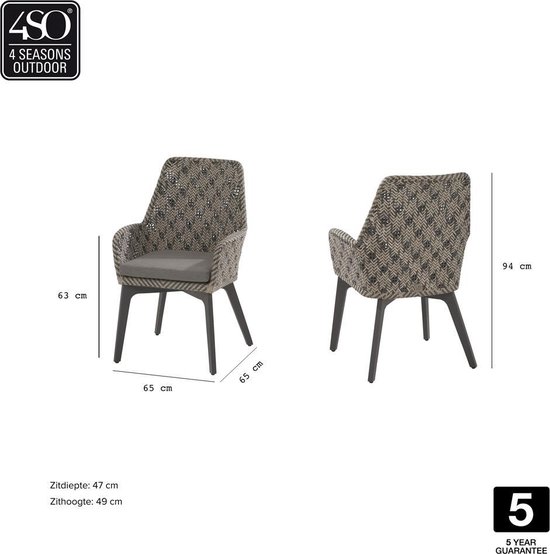 4SO Savoy Dining Tuinstoel - Grijs