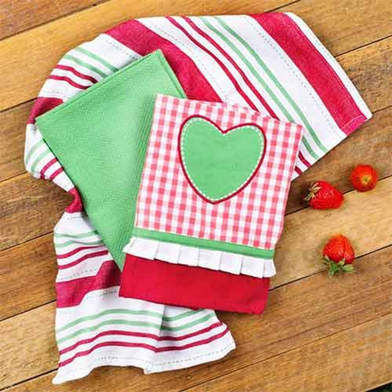 Ladelle Theedoek Heidi, Set Van 3 - - Rood