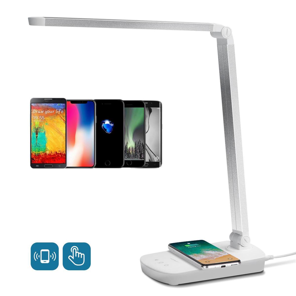 Aigostar Mona Led Bureaulamp - Usb Oplaadpoort - Qi Draadloos Opladen - Tafellamp - - Silver