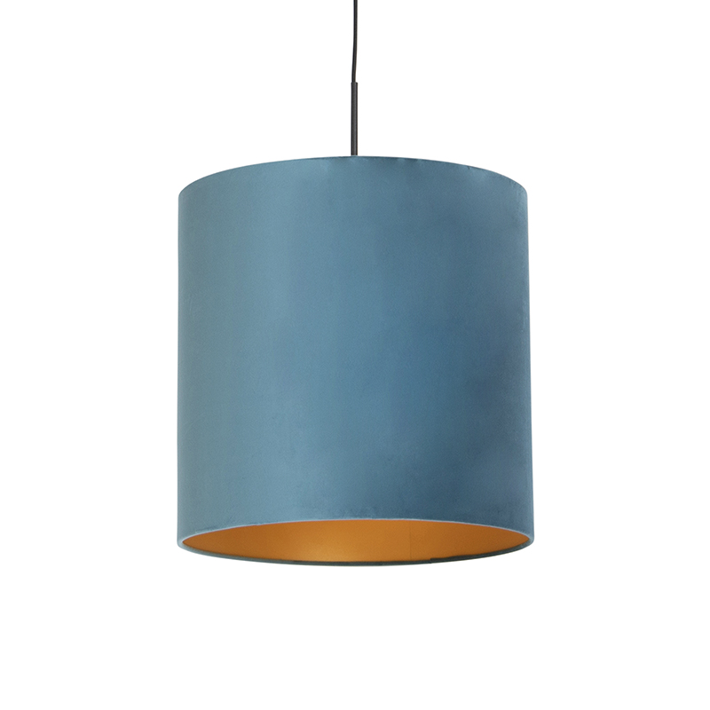 QAZQA Hanglamp met velours kap met goud 40 cm - Combi - Blauw