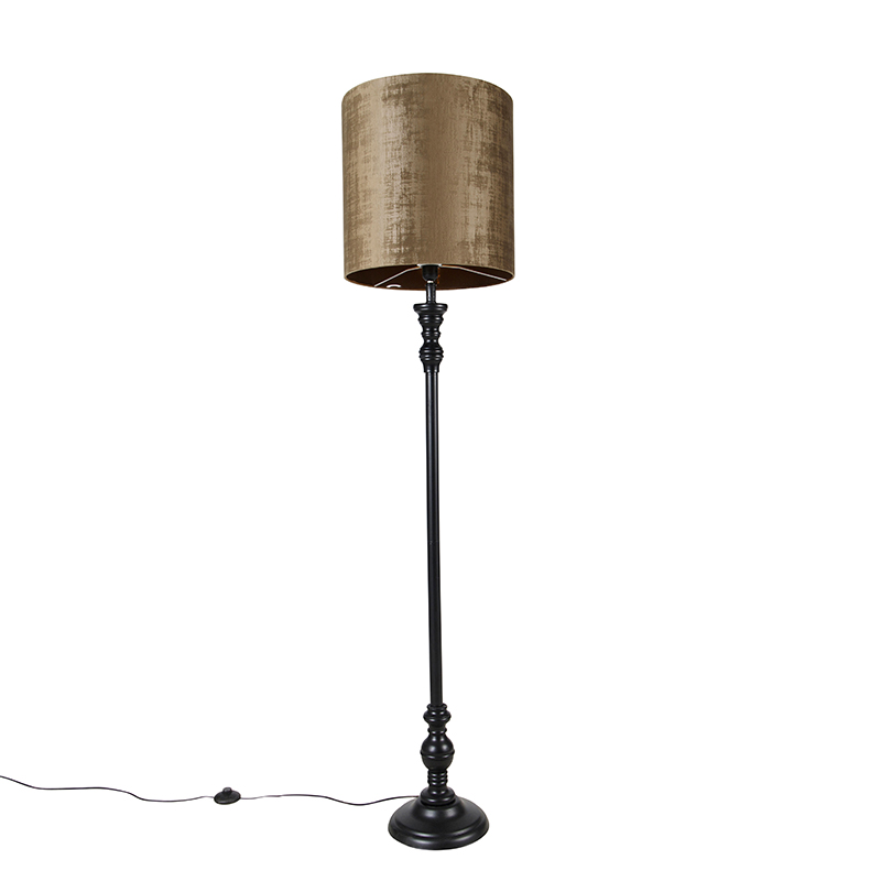 QAZQA Klassieke vloerlamp zwart met kap 40 cm - Classico - Bruin