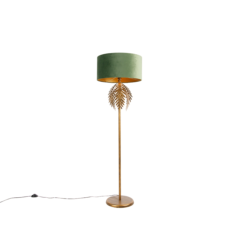 QAZQA Vintage vloerlamp goud met velours kap - Botanica - Groen