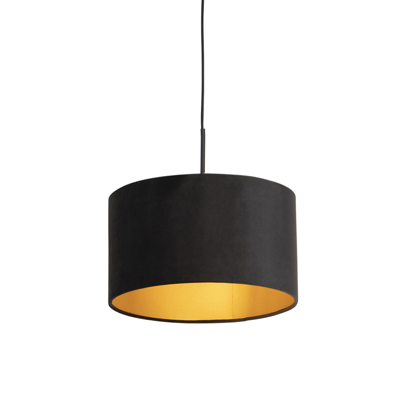 QAZQA Hanglamp met velours kap met goud 35 cm - Combi - Zwart