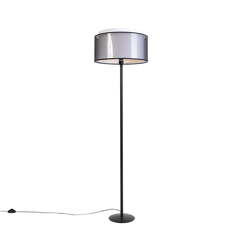 QAZQA e vloerlamp met duo kap/wit 47 cm - Simplo - Zwart