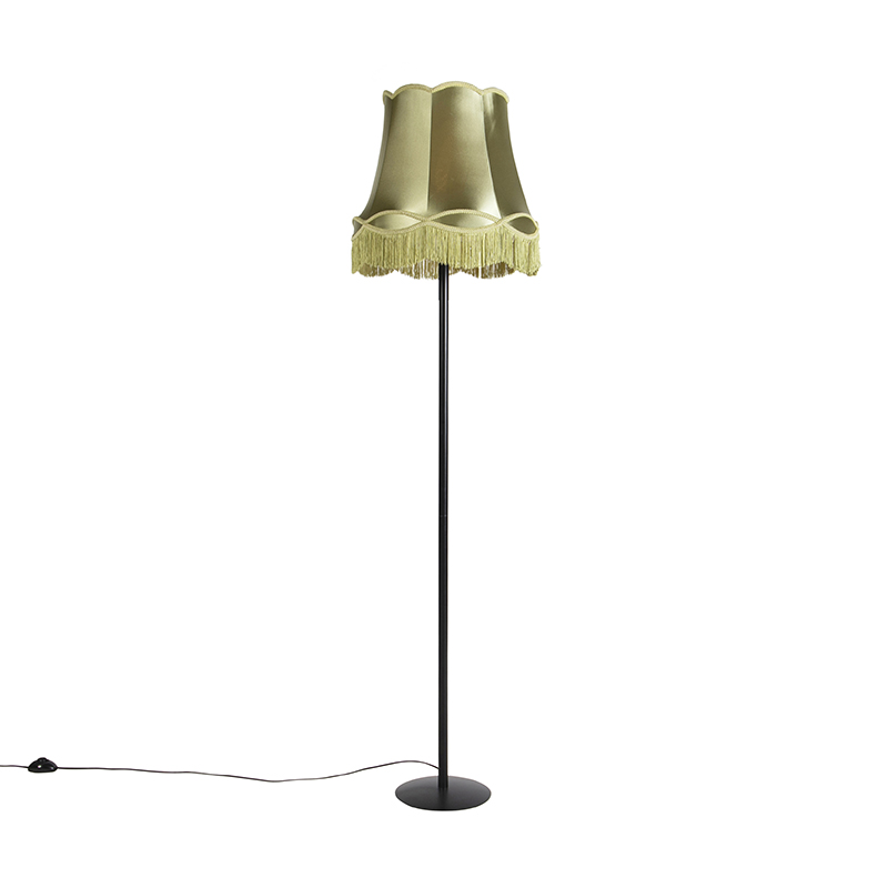 QAZQA Retro vloerlamp met Granny kap groen 45 cm - Simplo - Zwart