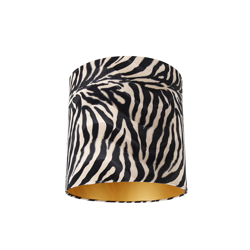 QAZQA Velours lampenkap zebra dessin 40/40/40 gouden binnenkant