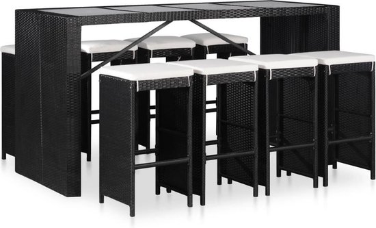 Vidaxl 9-delige Tuinset Poly Rattan - Zwart