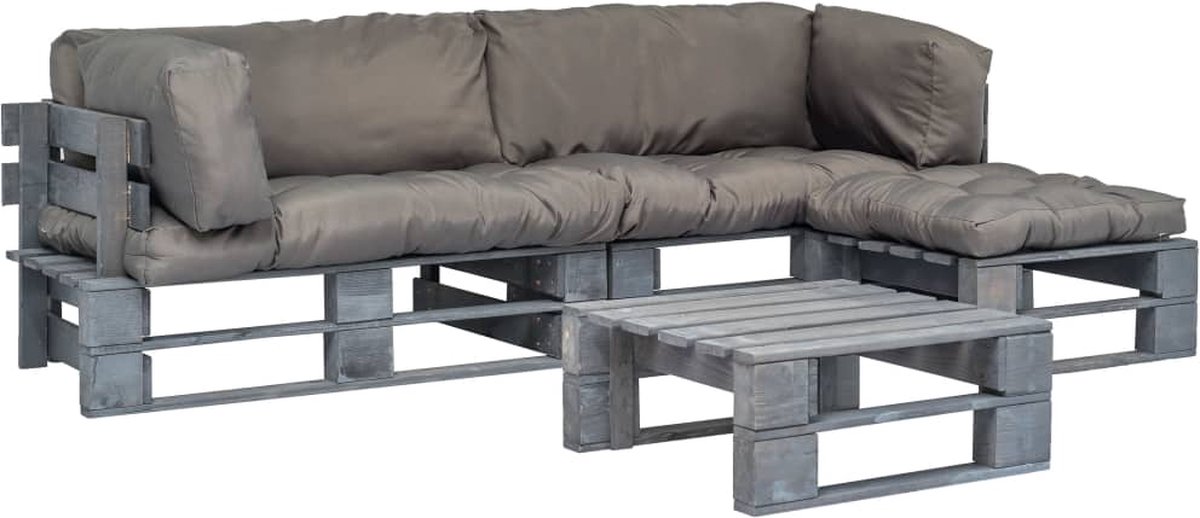 Vidaxl 4-delige Loungeset Pallet Met Grijze Kussens Hout - Grijs