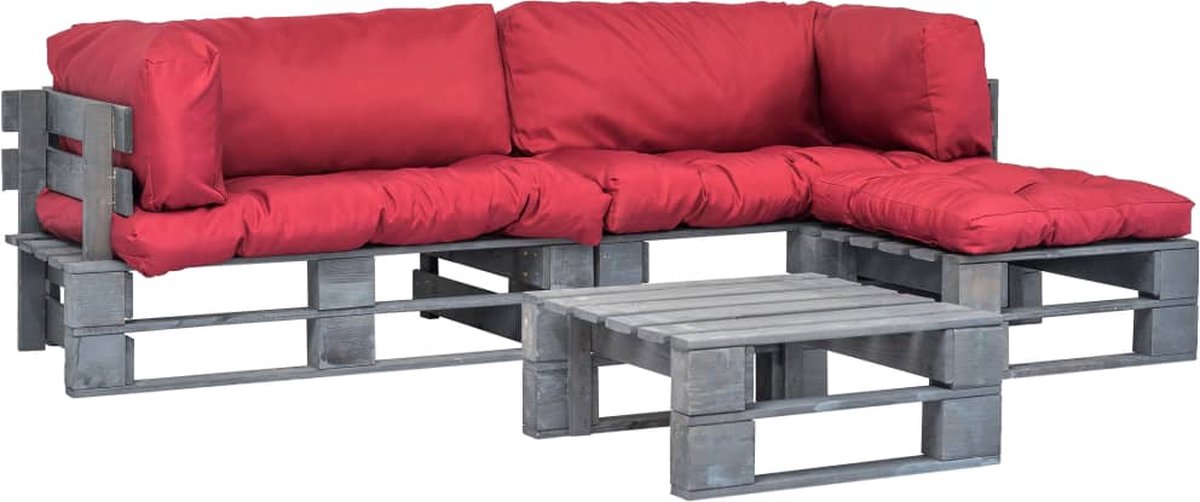 Vidaxl 4-delige Loungeset Pallet Met Rode Kussens Hout - Rood