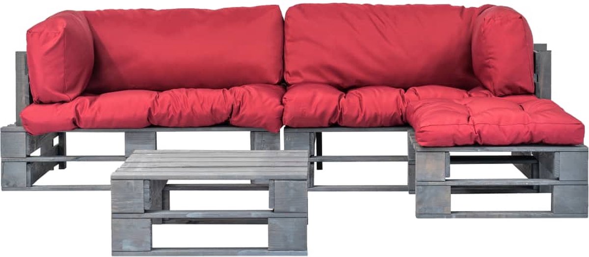Vidaxl 4-delige Loungeset Pallet Met Rode Kussens Hout - Rood