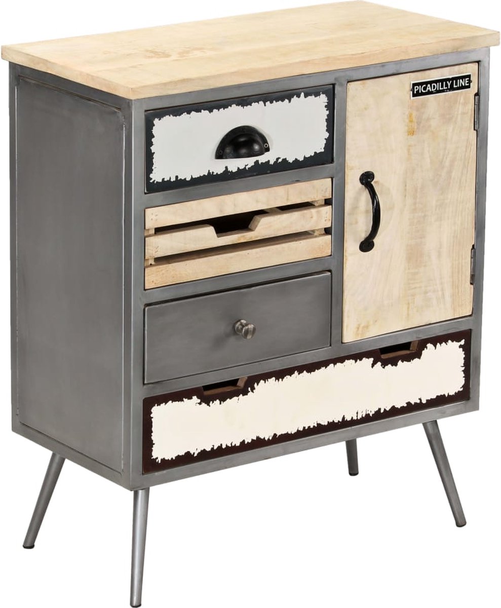 Vidaxl Dressoir 65x33x76 Cm Massief Mangohout En Staal - Grijs