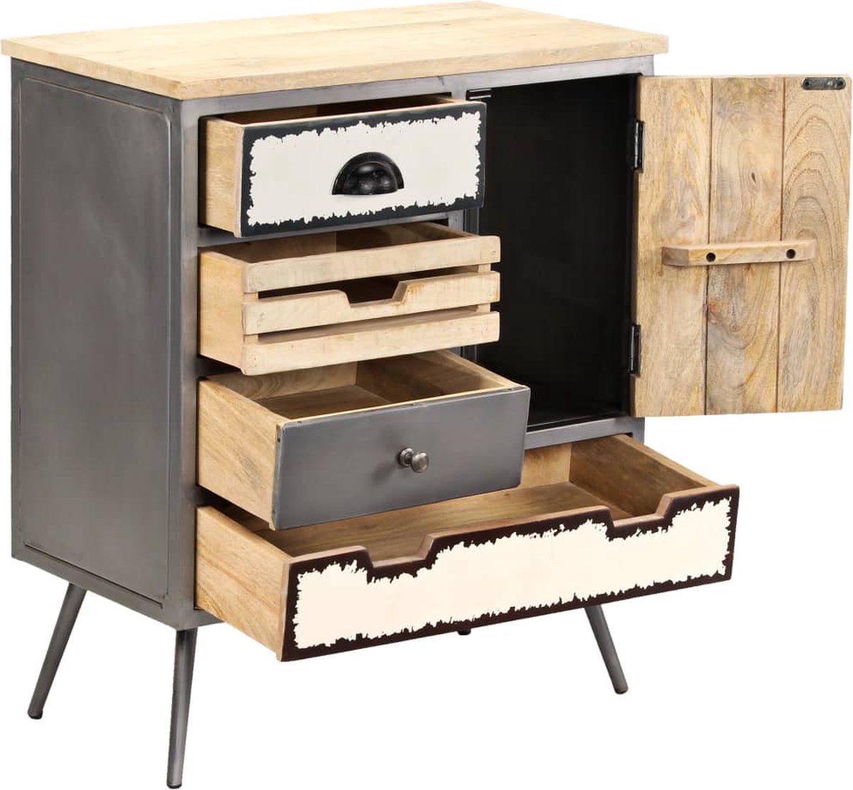Vidaxl Dressoir 65x33x76 Cm Massief Mangohout En Staal - Grijs