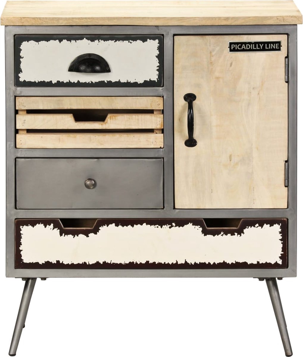 Vidaxl Dressoir 65x33x76 Cm Massief Mangohout En Staal - Grijs