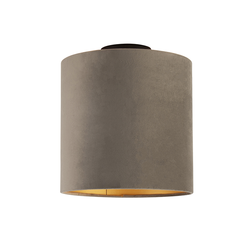 QAZQA Plafondlamp met velours kap taupe met goud 25 cm - Combi zwart