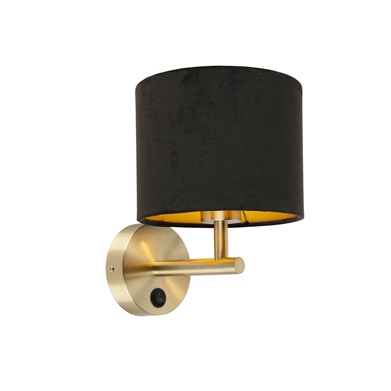 QAZQA Klassieke wandlamp goud mete velours kap - Combi - Zwart