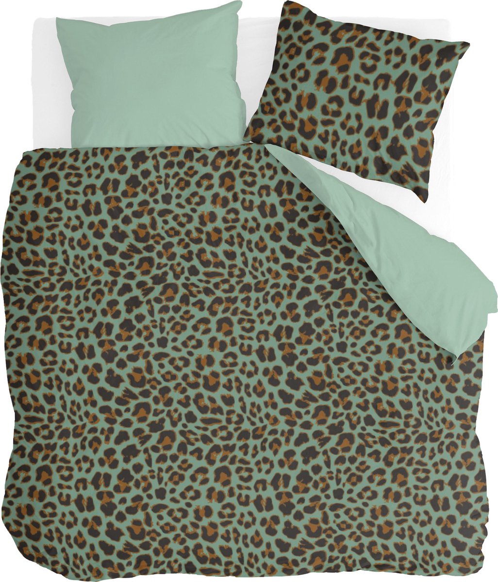 Byrklund Lazy Leopard Dekbedovertrek - 2-persoons (200x200/220 Cm + 2 Slopen) - Katoen - - Groen