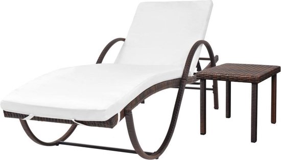 Vidaxl Ligbed Met Kussen En Tafel Poly Rattan - Bruin