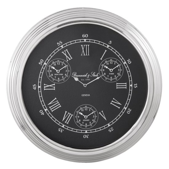 Clayre & Eef Klok Ø 48*7 Cm / 4*aa Nickel Ijzer / Glas Rond 6kl0498 - Silver