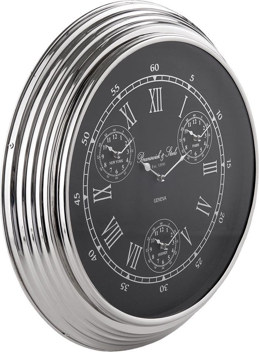 Clayre & Eef Klok Ø 48*7 Cm / 4*aa Nickel Ijzer / Glas Rond 6kl0498 - Silver