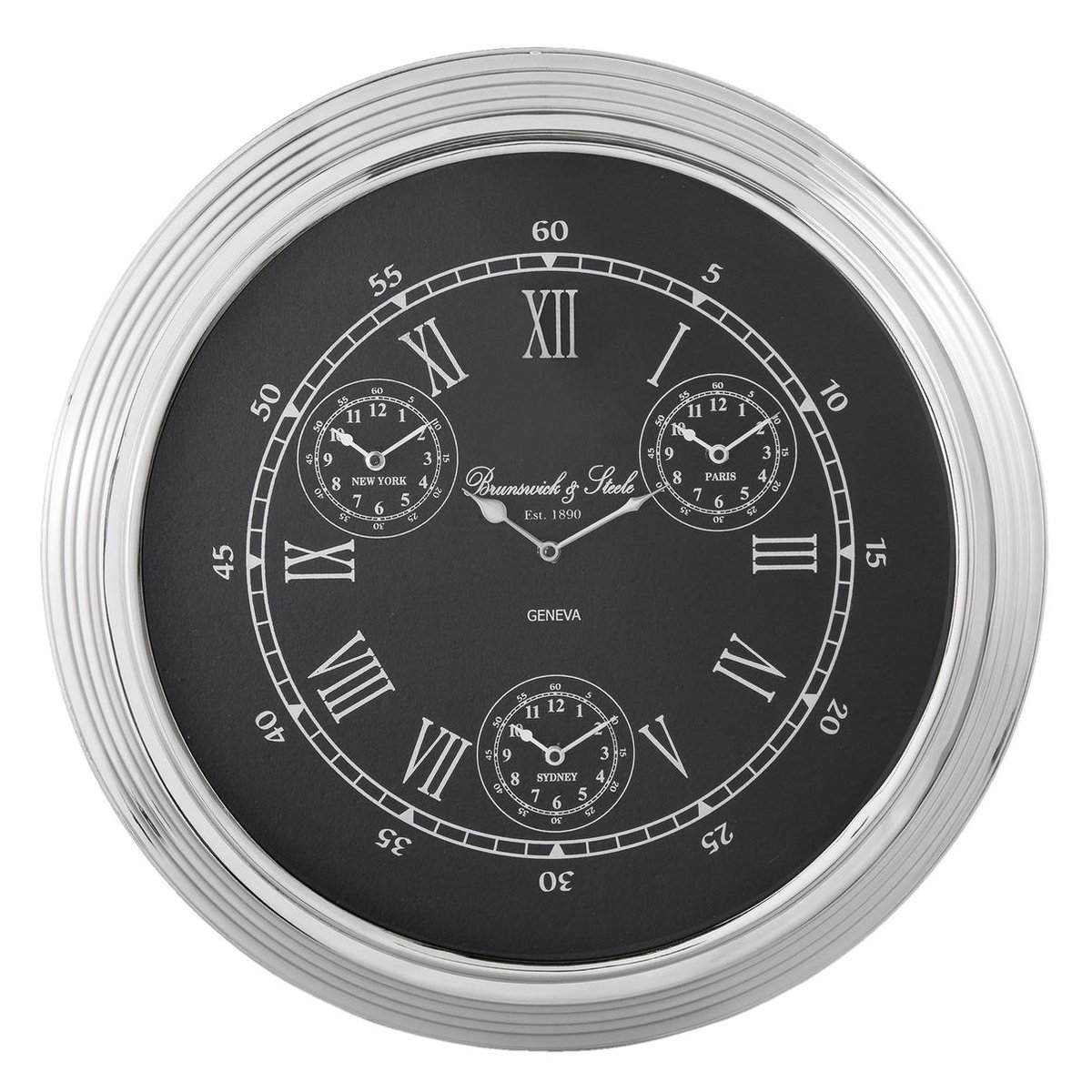 Clayre & Eef Klok Ø 48*7 Cm / 4*aa Nickel Ijzer / Glas Rond 6kl0498 - Silver