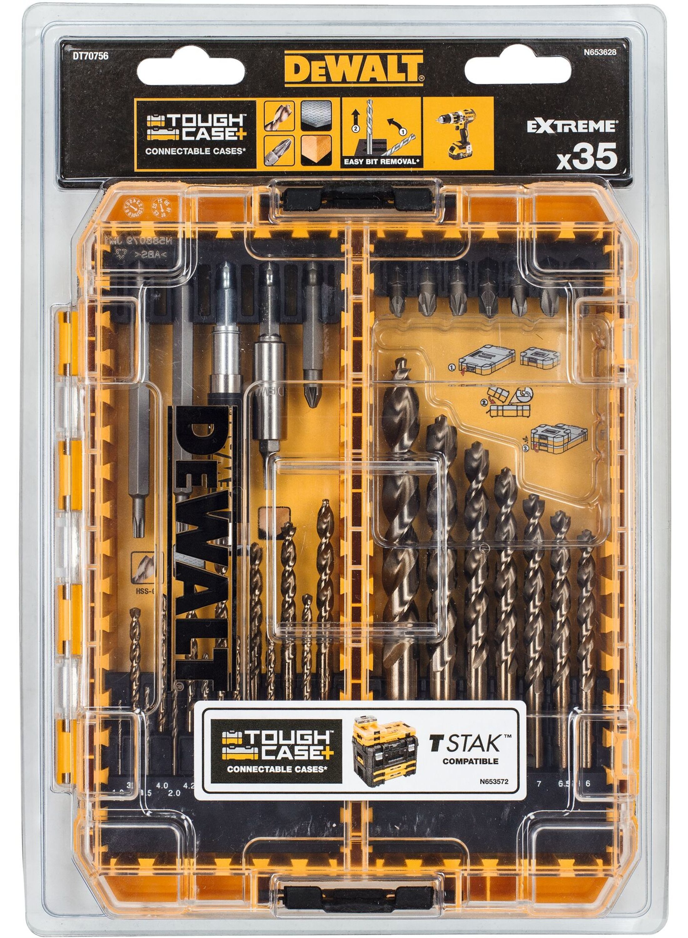 DeWalt 35-delige Metaalboren- en schroefbitsset | HSS-G | EXTREME 2™ | 1 mm-12 mm | In TOUGH CASE - DT70756-QZ