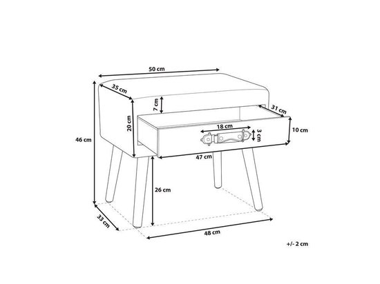 Beliani Eurostar Nachtkastje Fluweel 35 X 50 Cm - Zwart