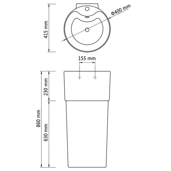 Vidaxl Staande Wastafel Met Overloop En Kraangat Rond Keramiek - Wit
