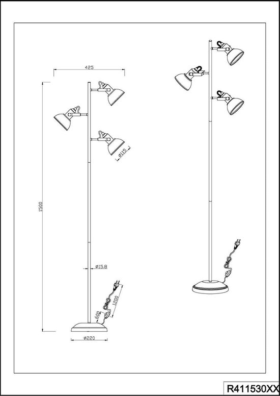 TRIO Reality - Vloerlamp Gina Mat - Zwart