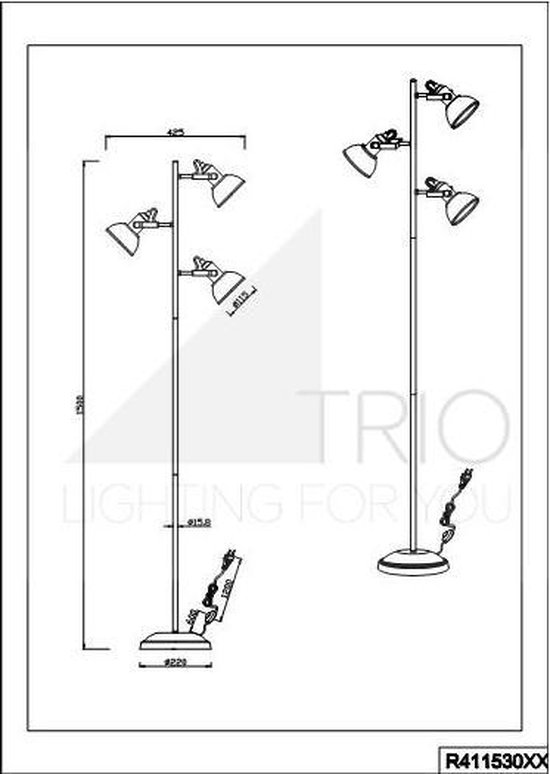 TRIO Reality - Vloerlamp Gina Mat - Zwart