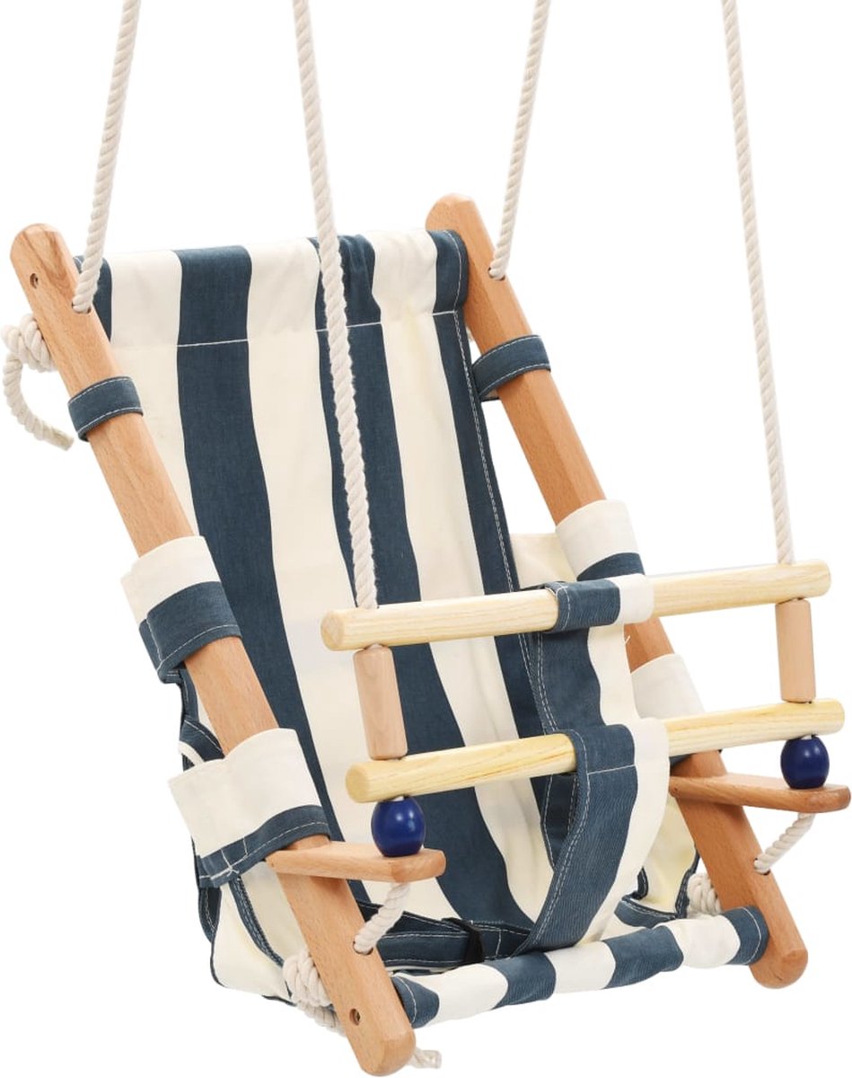 Vidaxl Babyschommel Met Veiligheidsgordel Katoen Hout - Blauw