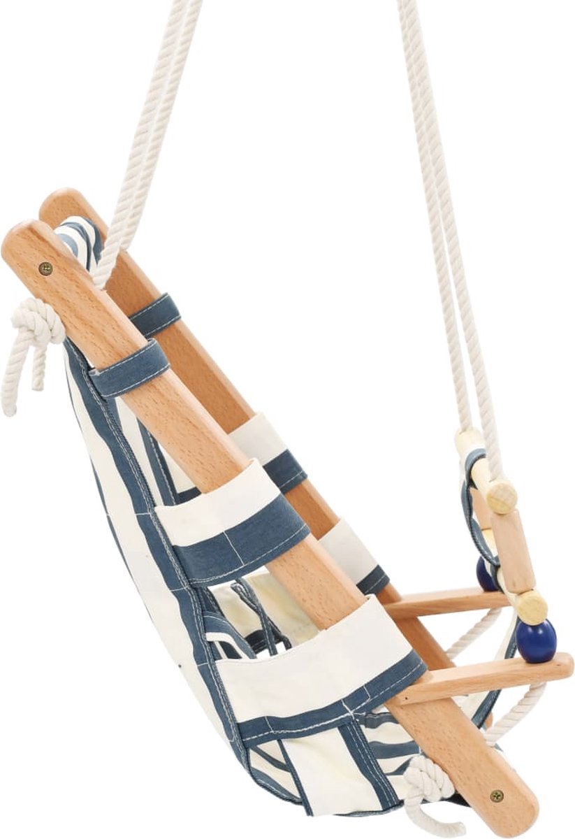 Vidaxl Babyschommel Met Veiligheidsgordel Katoen Hout - Blauw