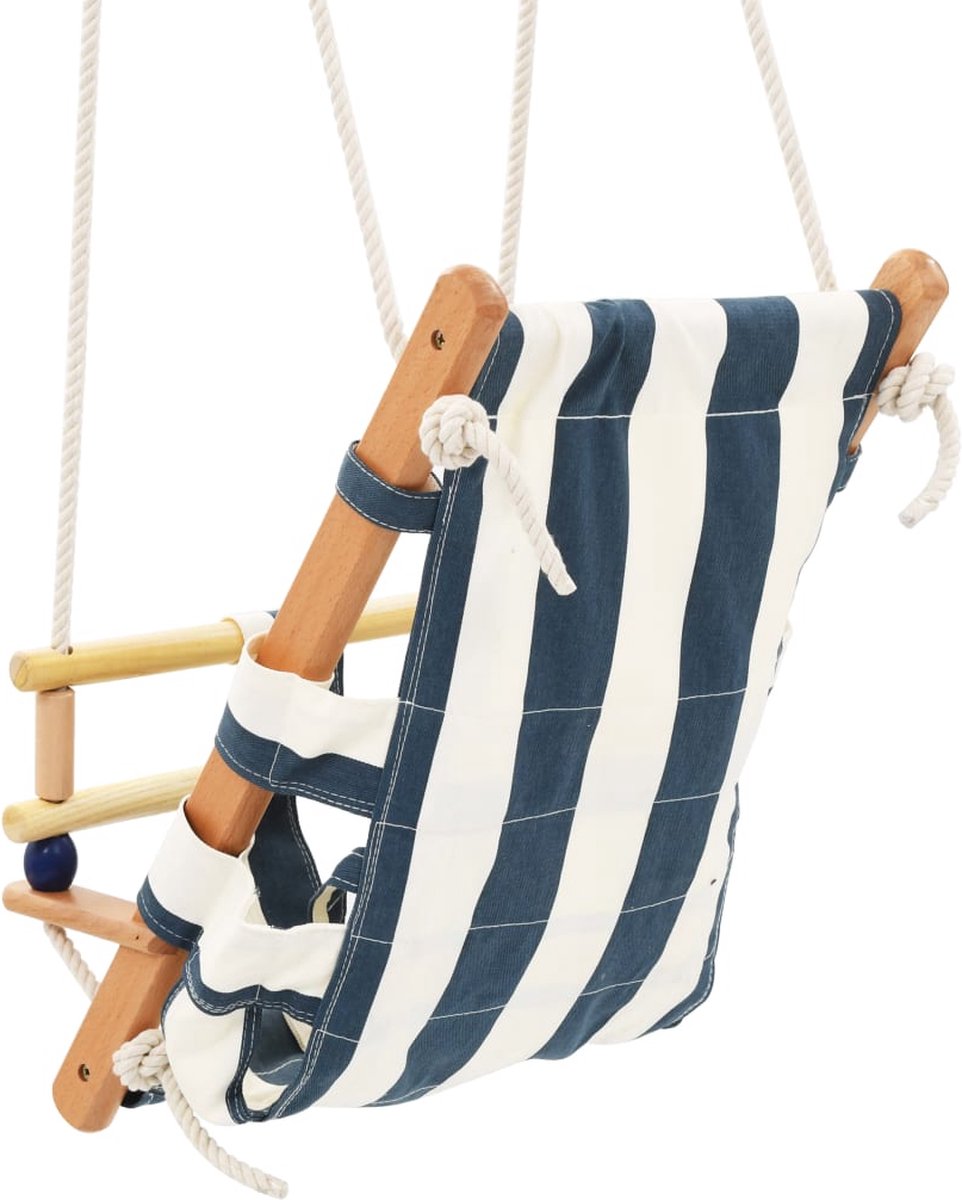 Vidaxl Babyschommel Met Veiligheidsgordel Katoen Hout - Blauw